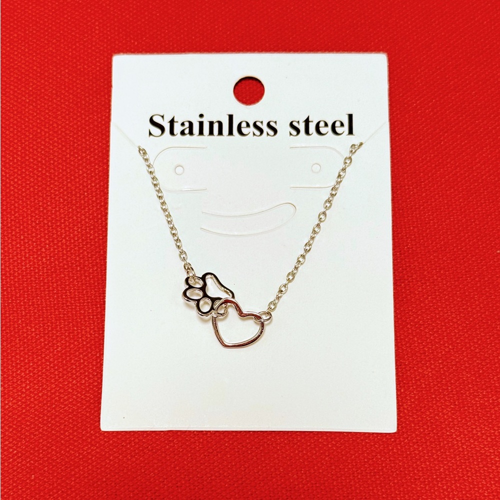 Silver Heart and Paw Necklace